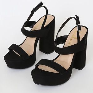 Acee Black Suede Platform Heels from Lulus